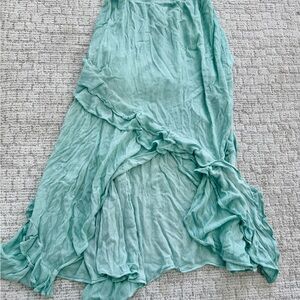 Free People Mint Green Tiered High-Low Maxi Skirt